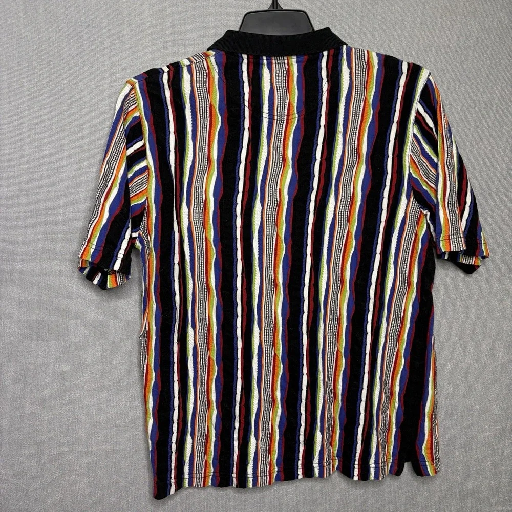 Vintage Tundra Polo Shirt Men's Large 90s Coogi Style Multicolor 3D Knit Y2k